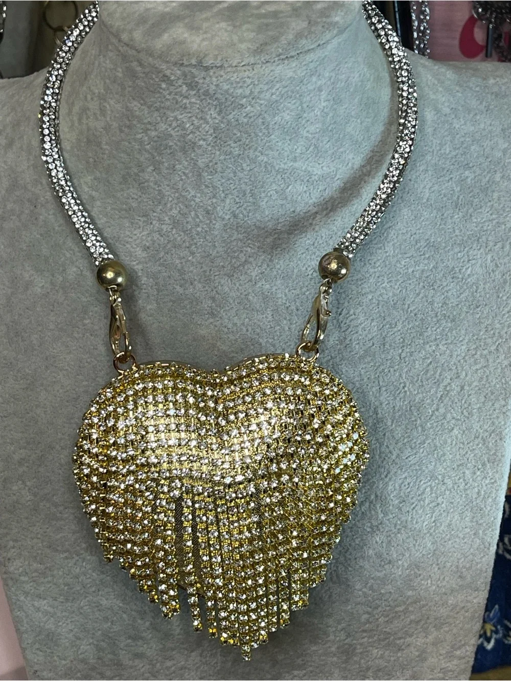 Rhinestone heart evening bag